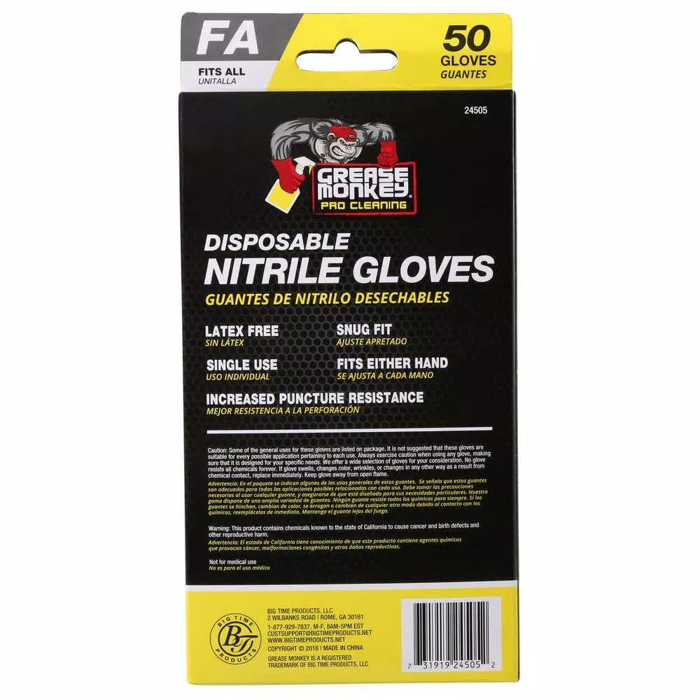 Grease Monkey Nitrile Disposable Gloves, Water-Resistant, Latex-Free, 50 Count