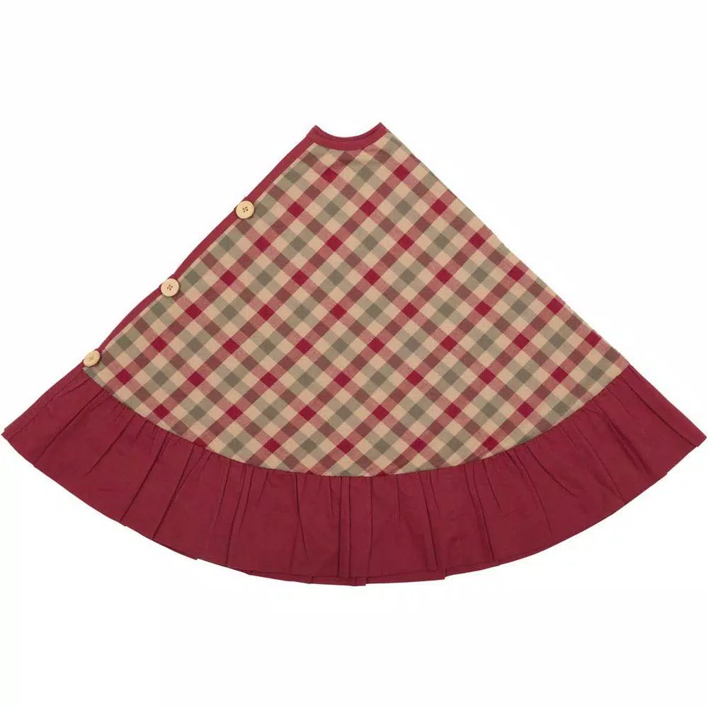 VHC Brands 48 in. Jonathan Plaid Traditional Christmas Tree Skirt - Red, Olive Green & Tan