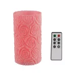 Lavish Home Rose Embossed LED Flameless Candle with Remote Control, Pink Real Wax thumbnail 1