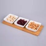 Creative Home 4-Piece Stoneware Square Bowls and Natural Bamboo Serving Tray Set thumbnail 4