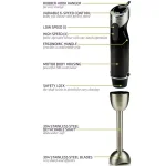 Ovente HS690 500W 6-Speed Immersion Blender, Black Stainless Steel Handheld Mixer thumbnail 2