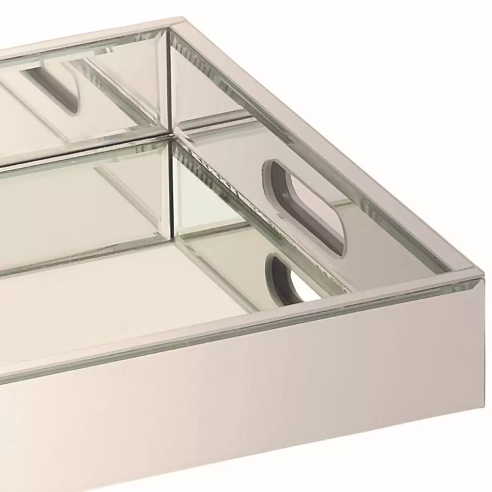 LITTON LANE 18 in. Modern Silver Decorative Mirror Tray with Polished Aluminum Exterior