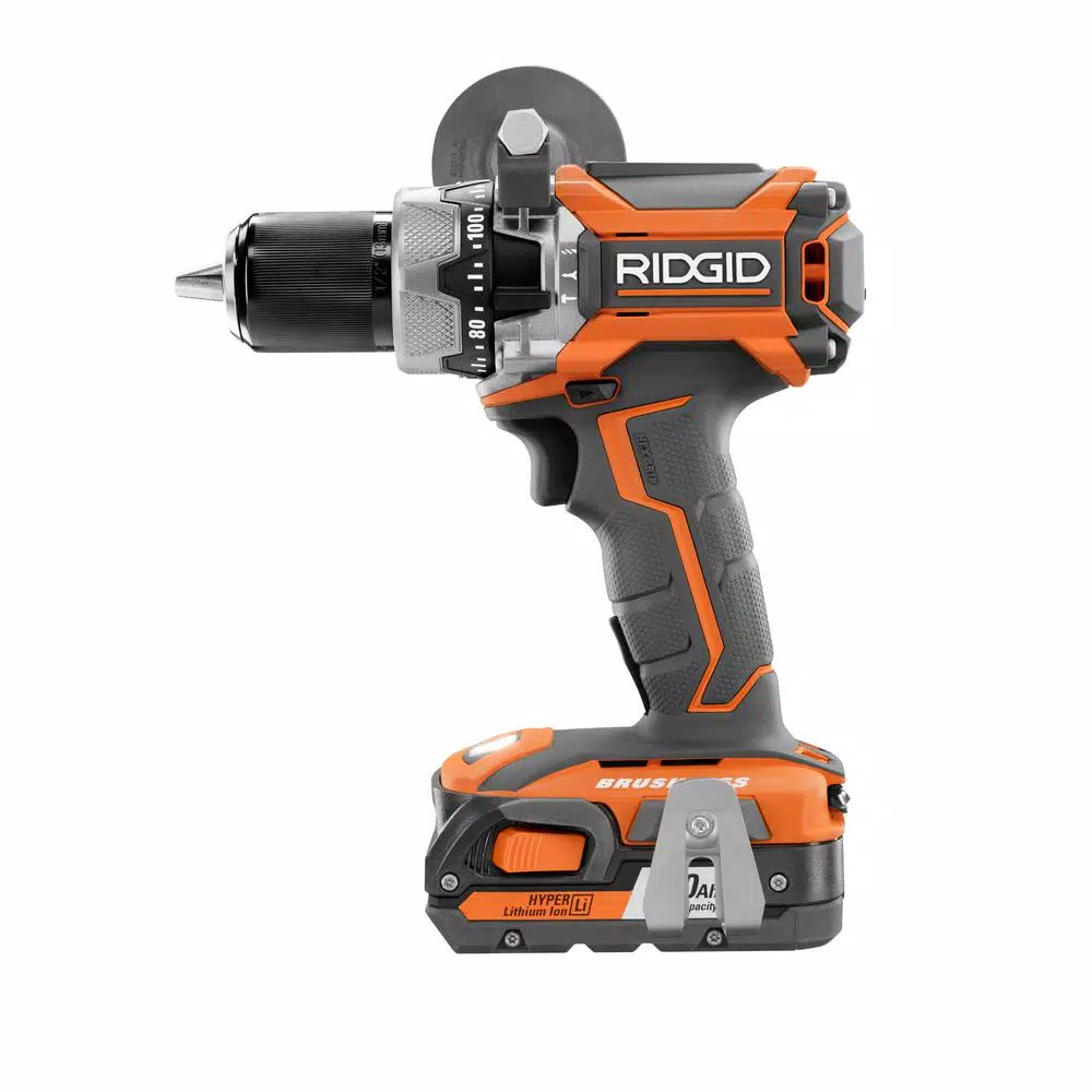 RIDGID 18V Brushless 1/2 in. Compact Hammer Drill Kit with (2) 2.0 Ah Batteries, Charger, and Bag