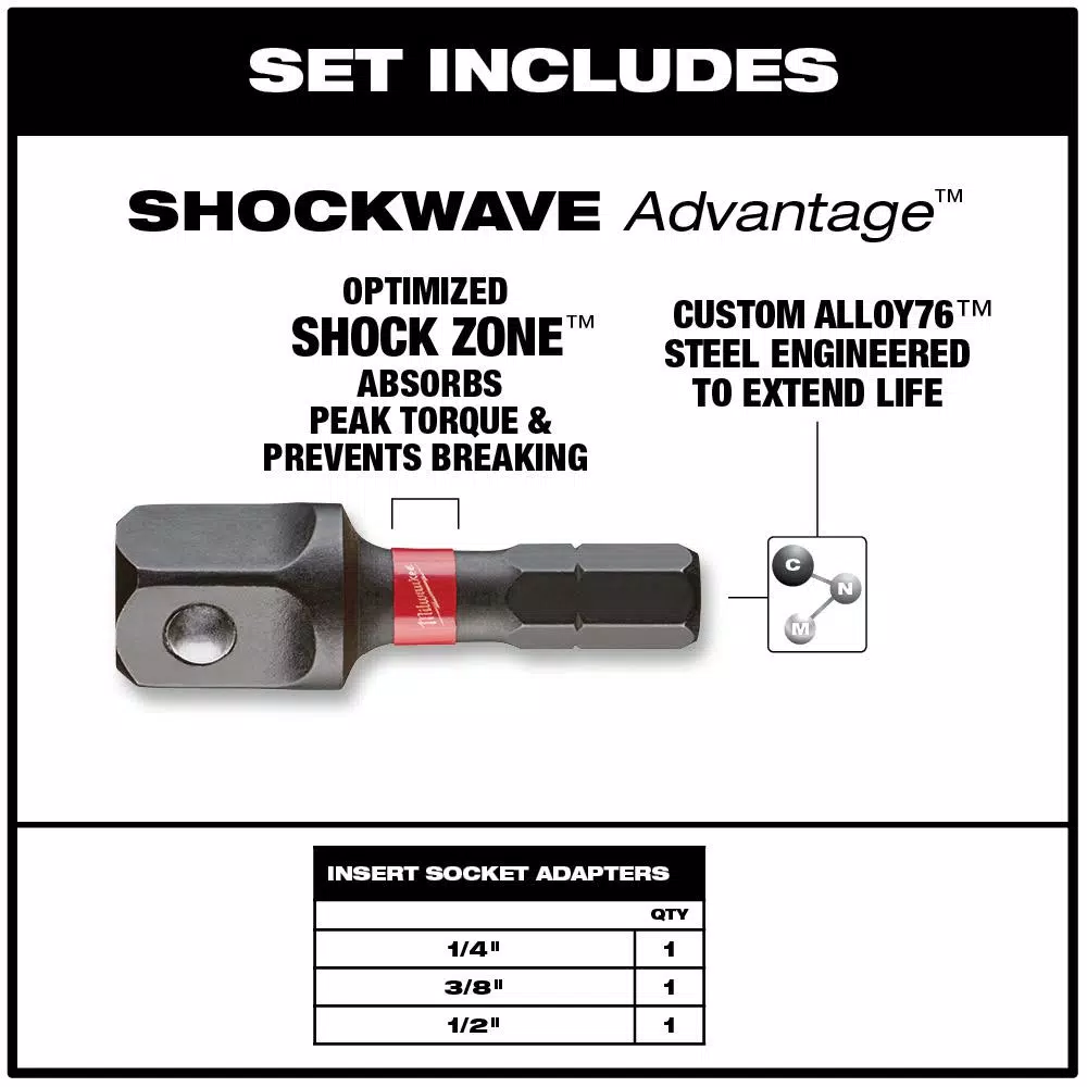 Milwaukee SHOCKWAVE Impact Duty Insert Bit Socket Adapter Set, 3-Piece