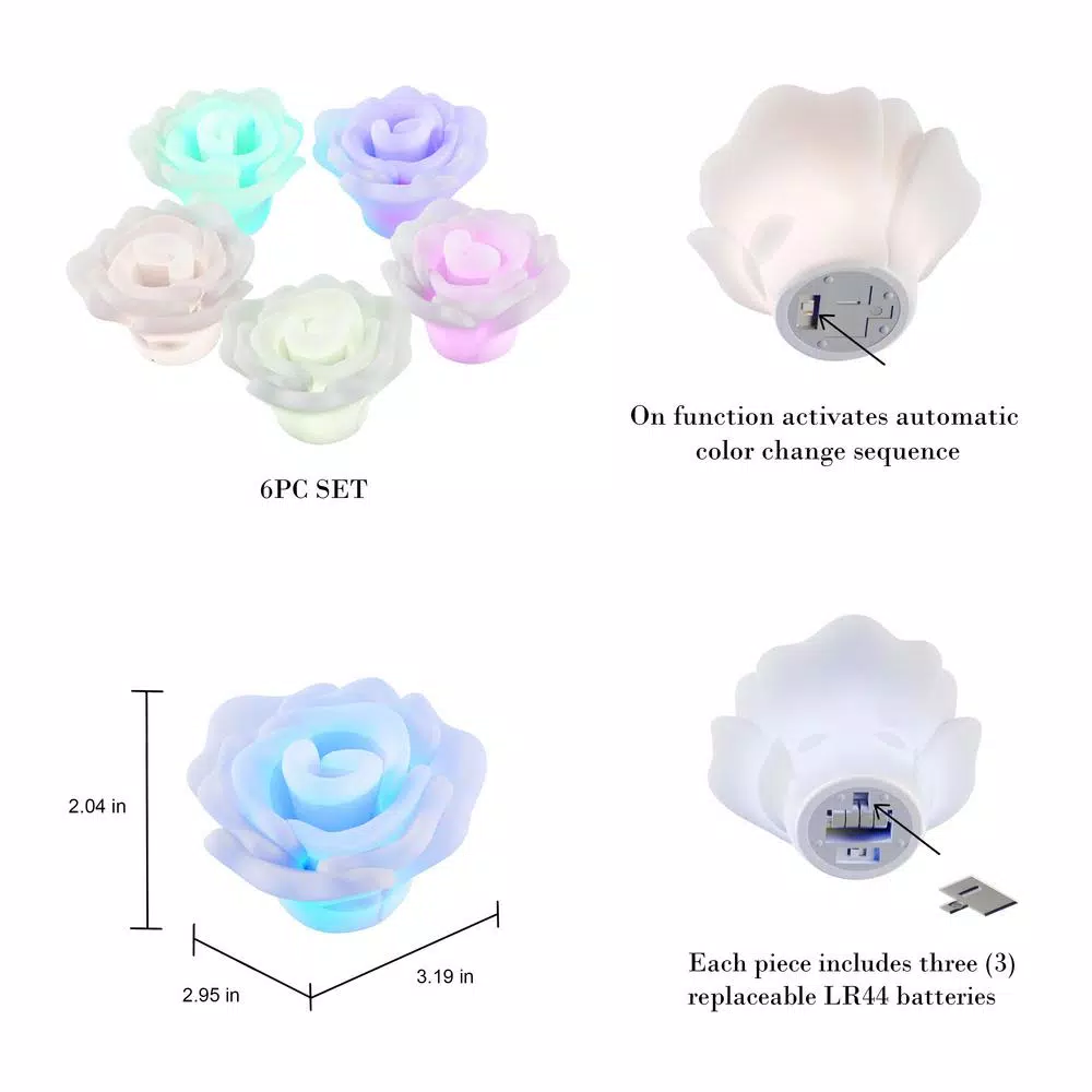 Lavish Home 6-Piece Rose-Shaped Flameless LED Color Changing Light Set