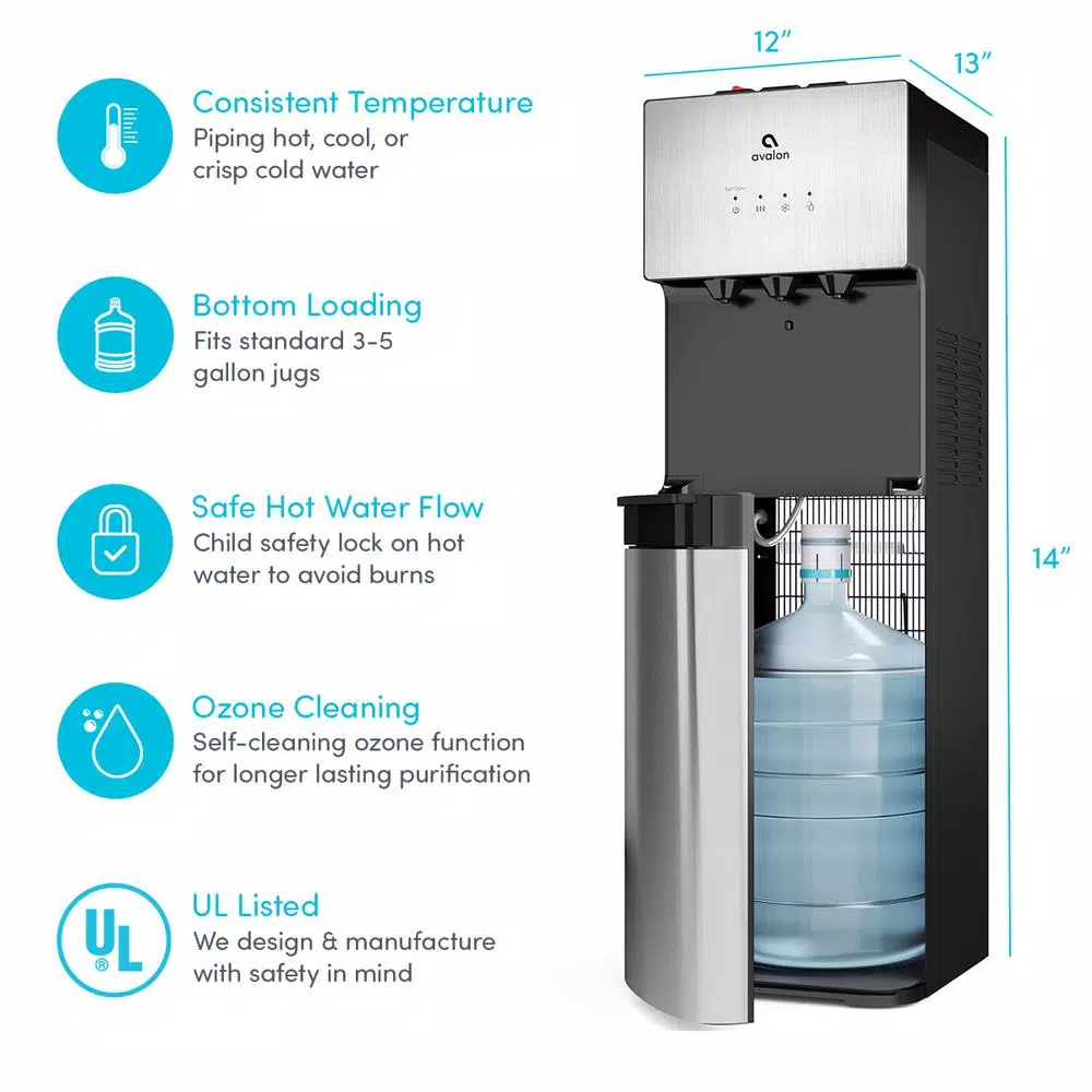 Avalon Self-Cleaning Bottom Loading Water Cooler Dispenser, Stainless Steel, 3 Temperatures