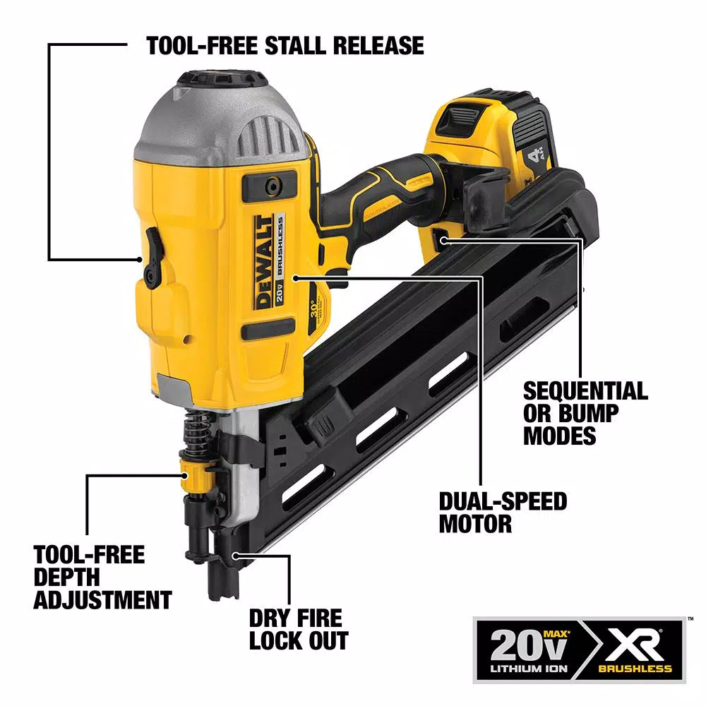 DEWALT 20V MAX Cordless Brushless 30° Paper Collated Framing Nailer Kit with 4Ah Battery and Charger