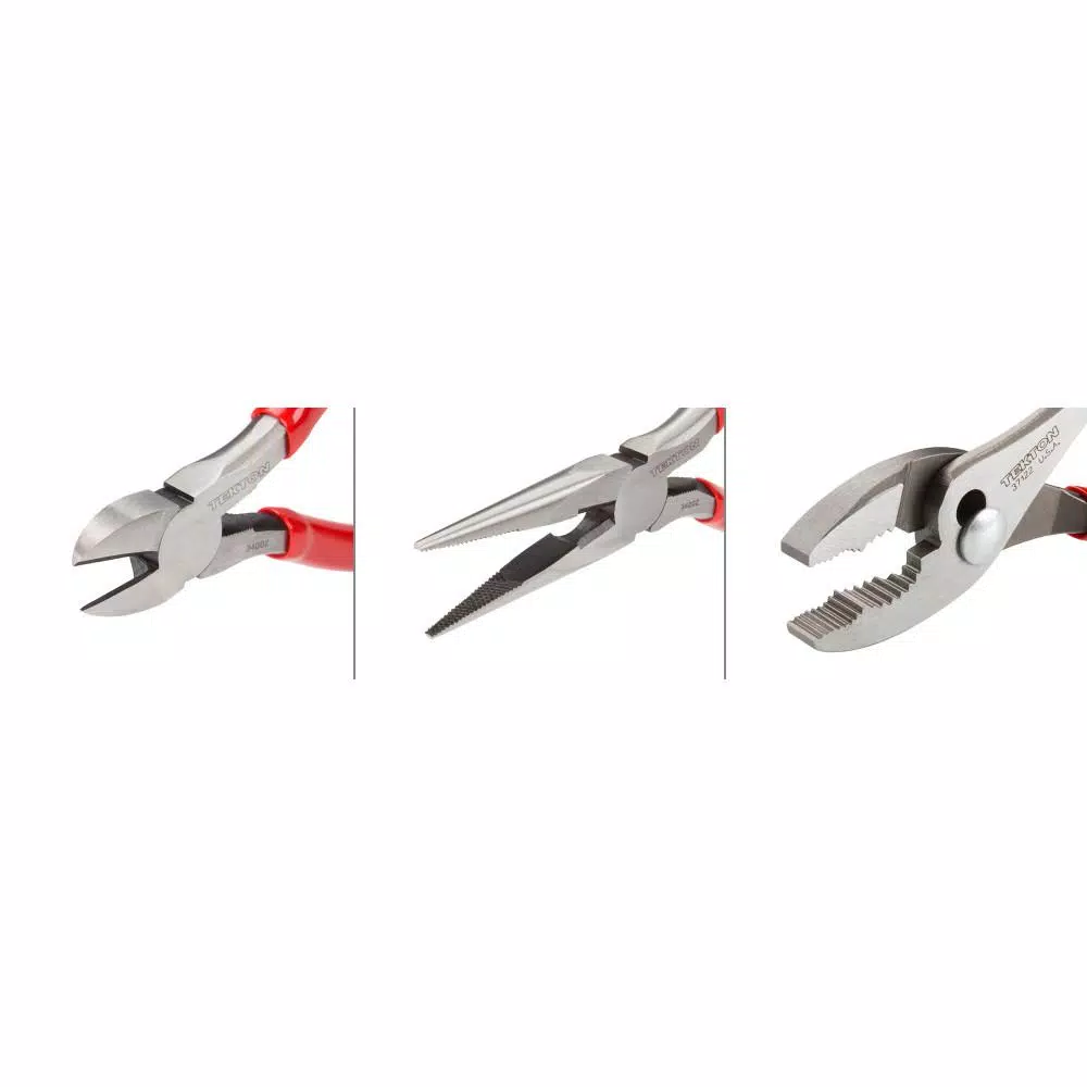 TEKTON 3-Piece Plier Set: Slip Joint, Long Nose, and Diagonal Cutting Pliers