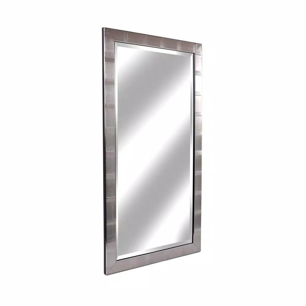 Alpine Art & Mirror Christopher 42 in. x 22 in. Large Rectangle Beveled Glass Wall Mirror - Brushed Silver Contemporary Frame