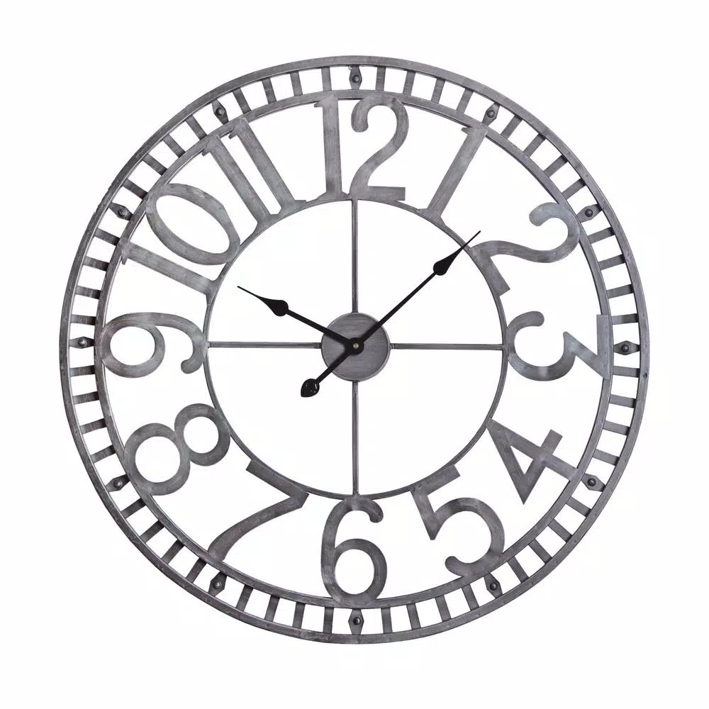 Utopia Alley Manhattan 32" Industrial Wall Clock, Pewter Metal, Analog Quartz