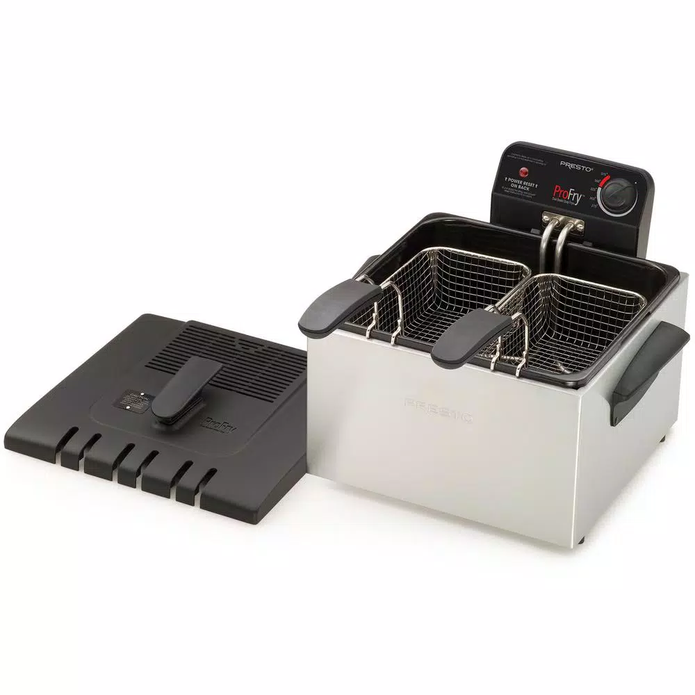 Presto ProFry 12-Cup Deep Fryer, 1800W Electric Immersion Element with 2 Oblong Baskets