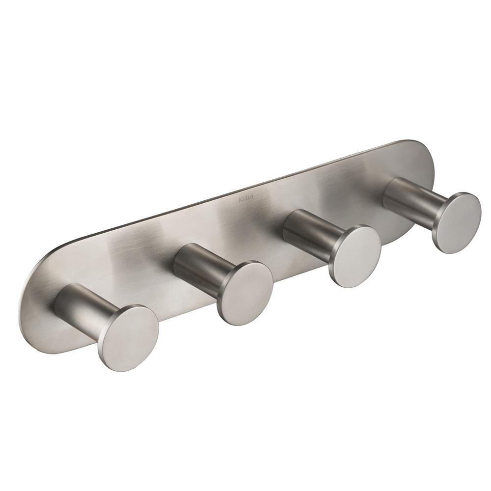 KRAUS Elie 4-Hook Bathroom Robe and Towel Rack, Brushed Nickel