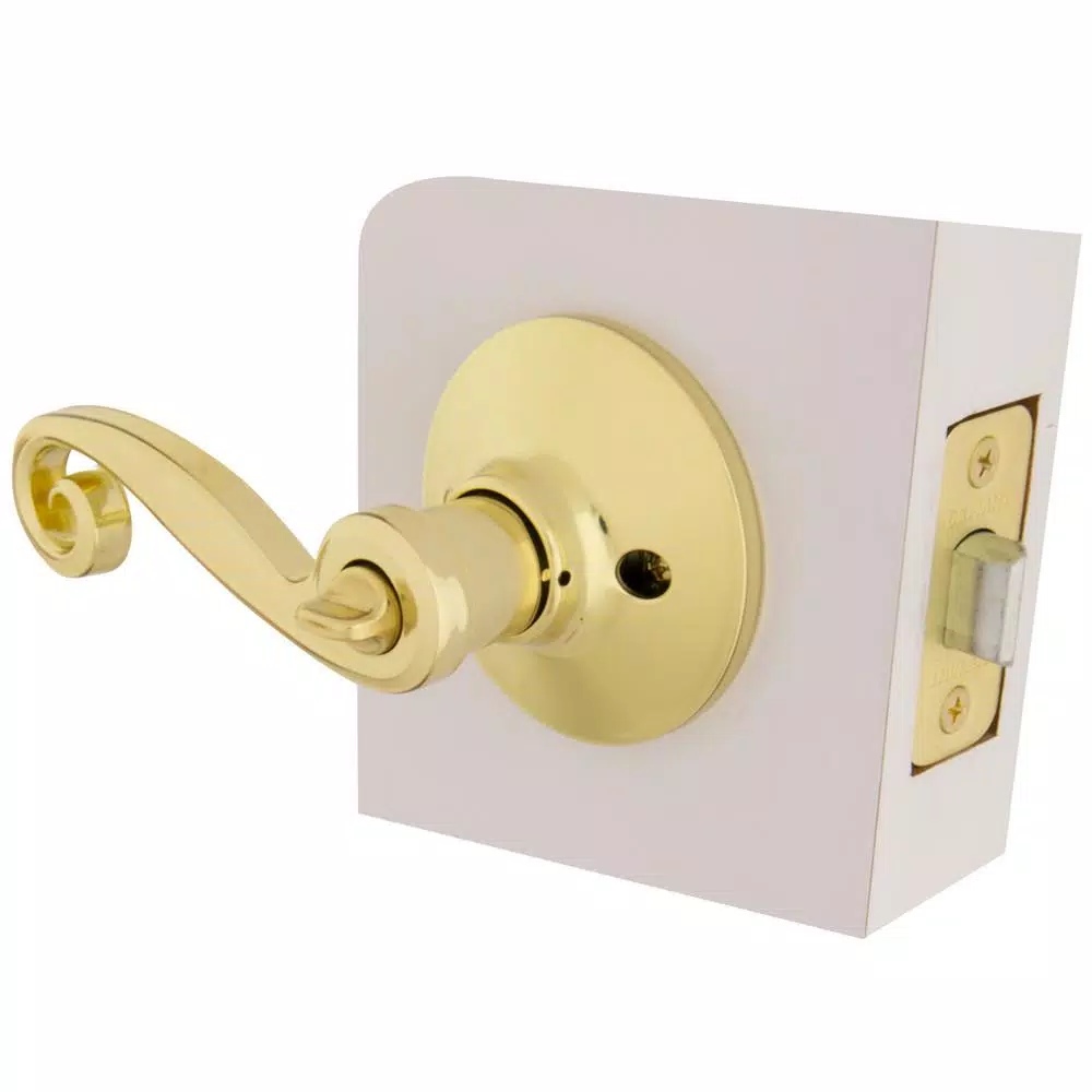 Defiant Scroll Polished Brass Privacy Lever Set for Bedroom and Bathroom Doors