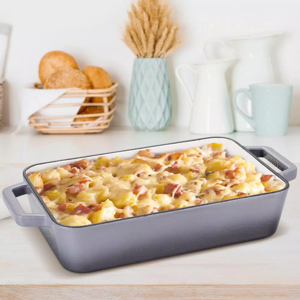 AMERCOOK LA PLURIEL 11.8 in. Enameled Cast Iron Roasting Pan, Gray