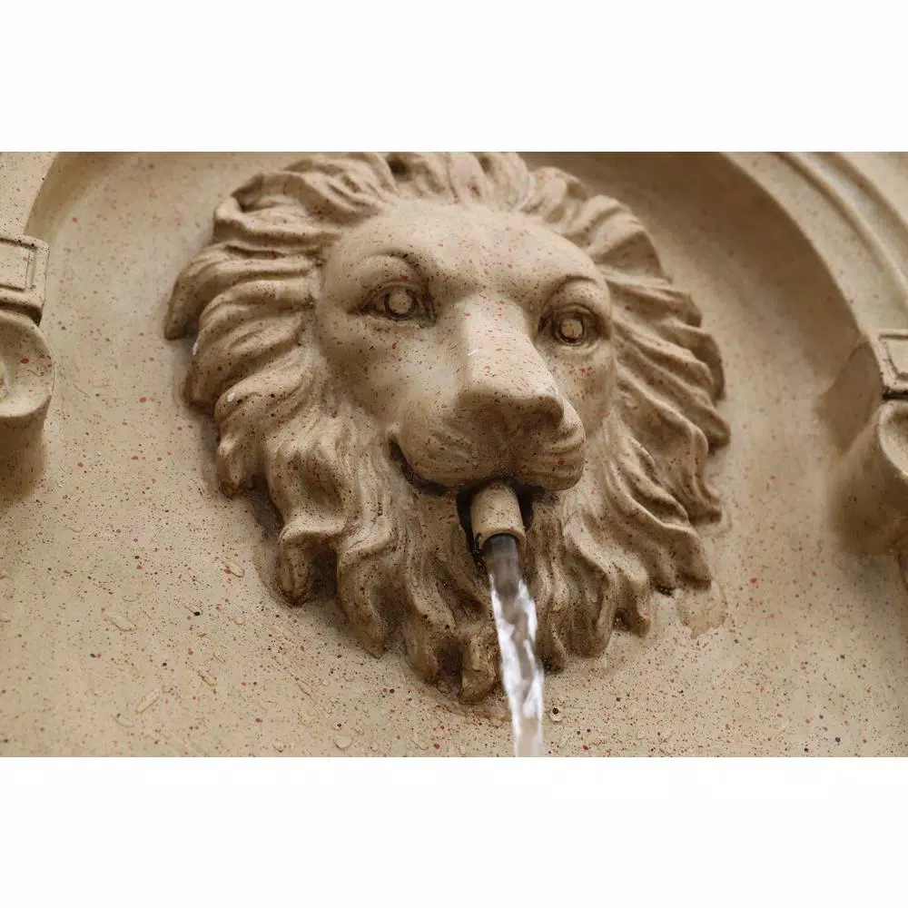 Kenroy Home Royal Resin Lionhead Wall Fountain - Sandstone Finish Mediterranean Outdoor Water Feature