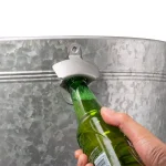 Glitzhome 26.29 in. Gray Galvanized Metal Beverage Tub with Firwood Lid and Metal Stand thumbnail 8