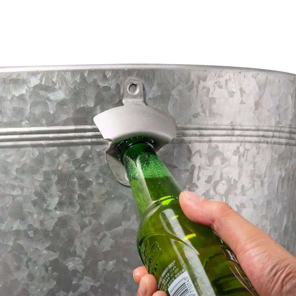 Glitzhome 26.29 in. Gray Galvanized Metal Beverage Tub with Firwood Lid and Metal Stand