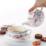 MALACASA Elegant Porcelain Tea for One Set - 3 Piece Teapot, Teacup and Saucer Set, White with Pattern thumbnail 3