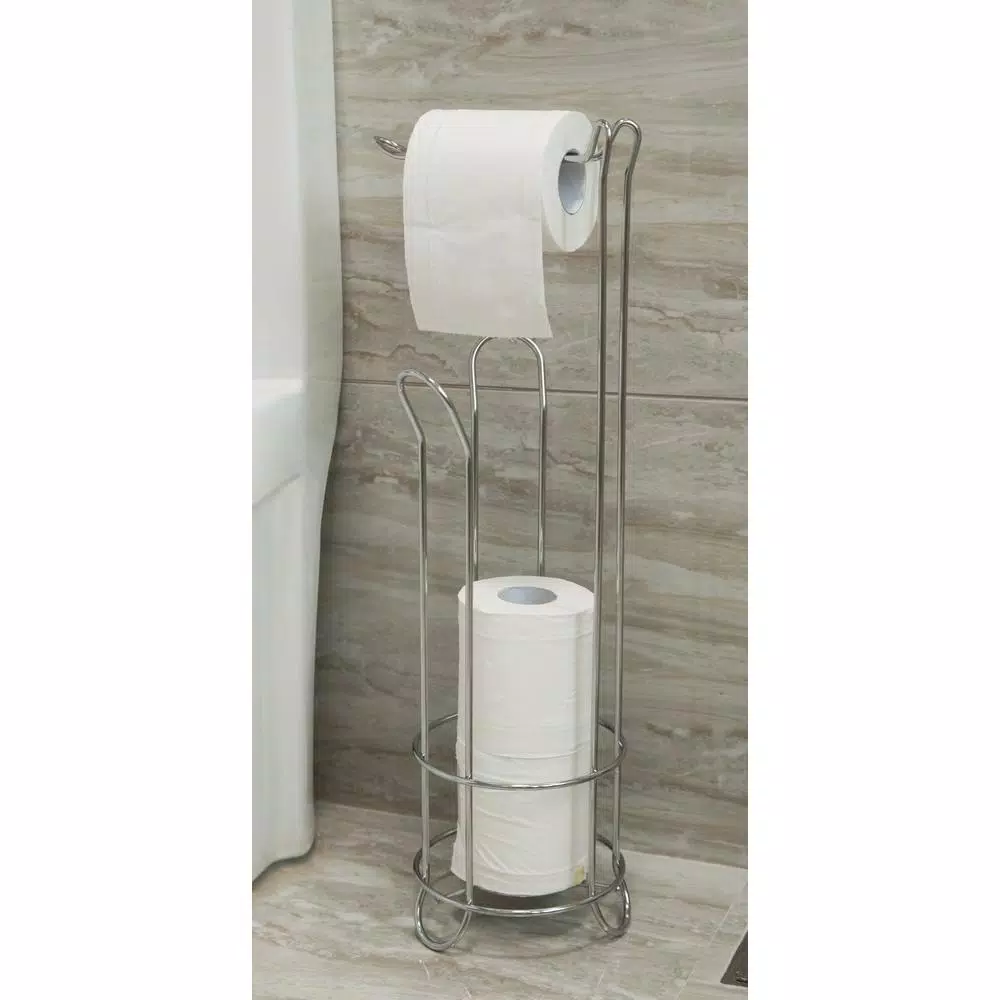 Basicwise Chrome Wire Metal Freestanding Toilet Paper Holder and Magazine Storage Rack