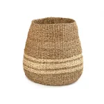 Zentique Hand Woven Seagrass and Palm Leaf Decorative Basket with Beige Stripes, Medium thumbnail 2