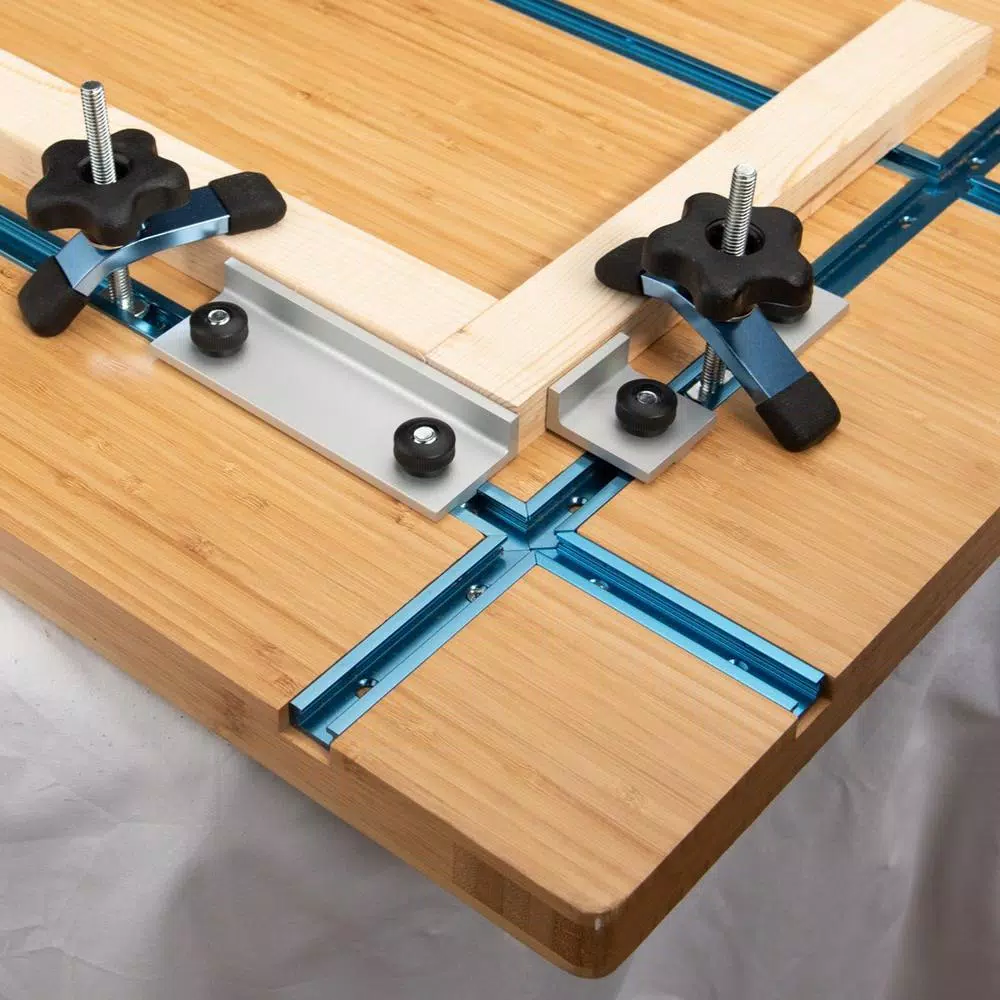 POWERTEC T-Track Intersection Kit with Wood Screws, 4-Piece Anodized Aluminum Set