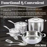 Mockins 10-Piece Tri-Ply Stainless Steel Cookware Set with Lids and Utensils thumbnail 3
