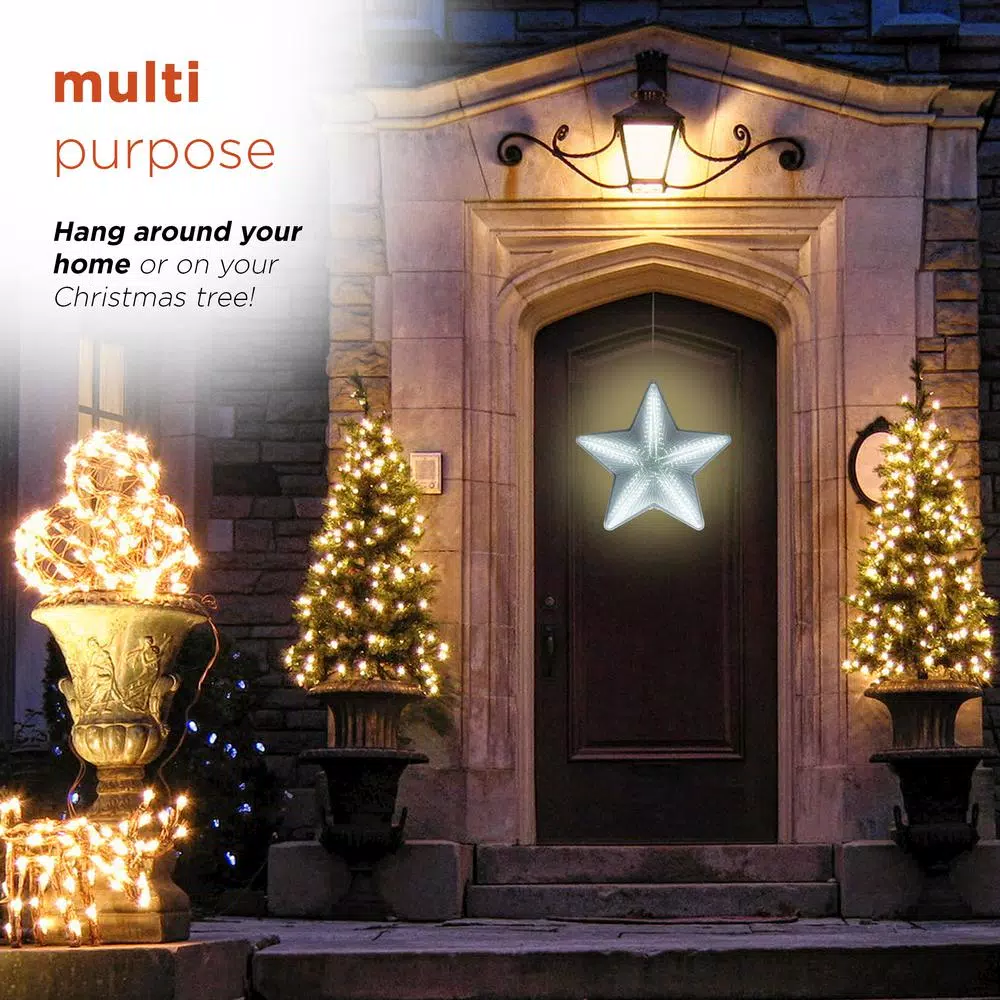 Alpine Corporation 19 in. LED Christmas 3D Hanging Star Ornament, White