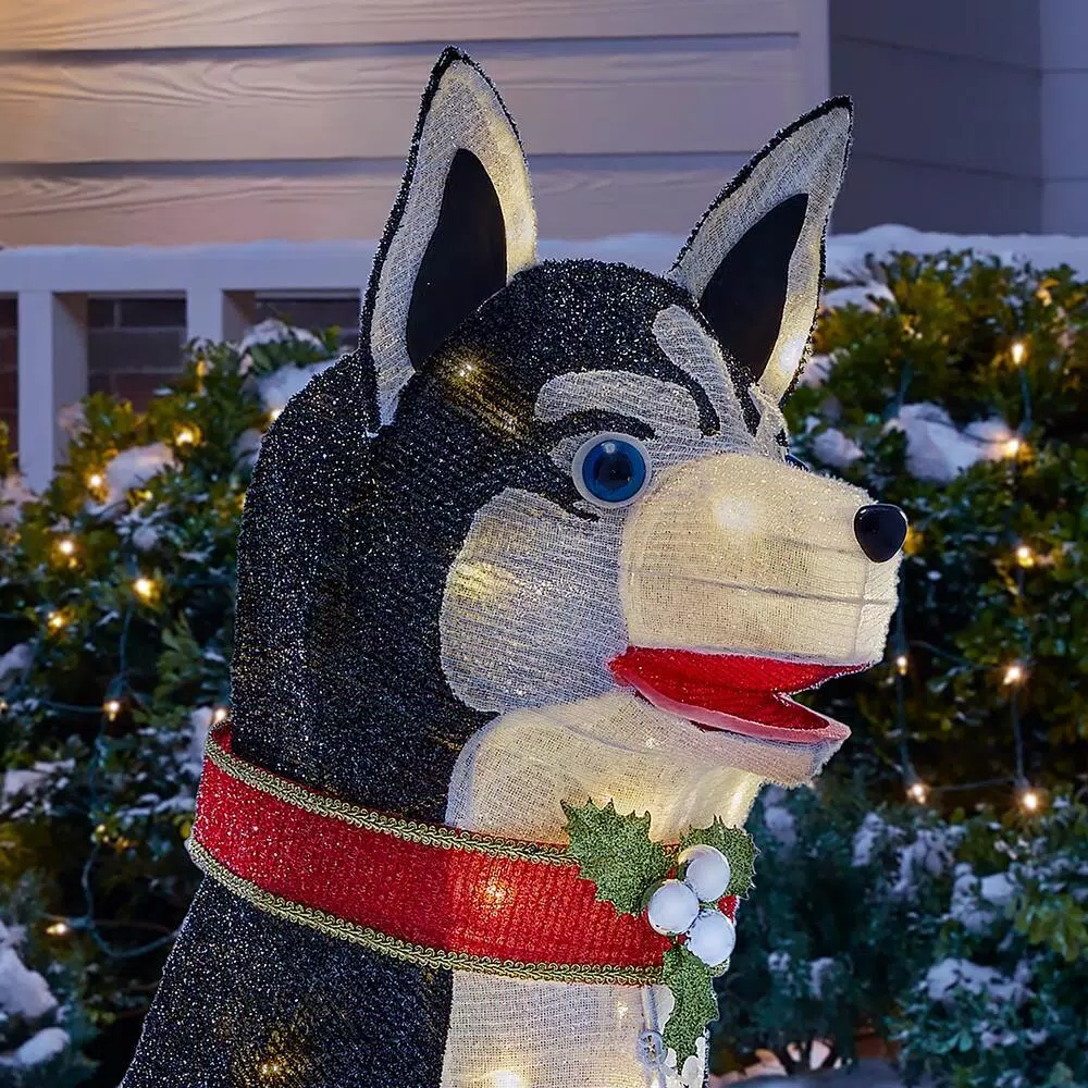 Home Accents Holiday 36-in Tinsel Husky Dog LED Yard Decoration with 80 Warm White Lights