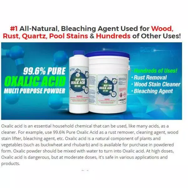 Eco Clean 99.6% Pure Oxalic Acid Powder, 2 lb - Concentrated Rust and Wood Stain Remover