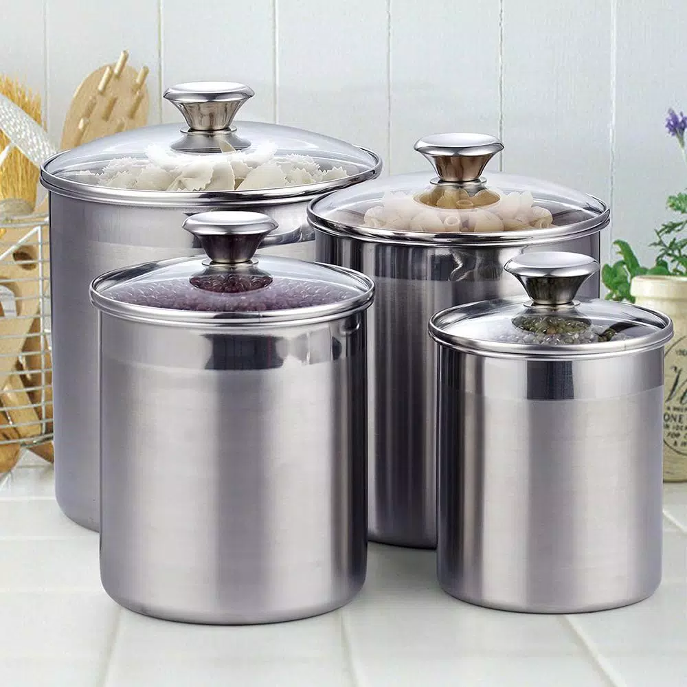 Cooks Standard 4-Piece 18/10 Stainless Steel Canister Set with Tempered Glass Lids