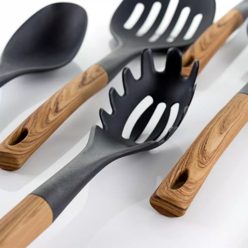 MegaChef 7-Piece Nylon Kitchen Utensil Set with Wood Design Finish