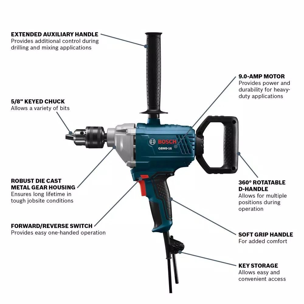 Bosch GBM9-16 9.0 Amp 5/8 in. Corded Drill/Mixer with Variable Speed