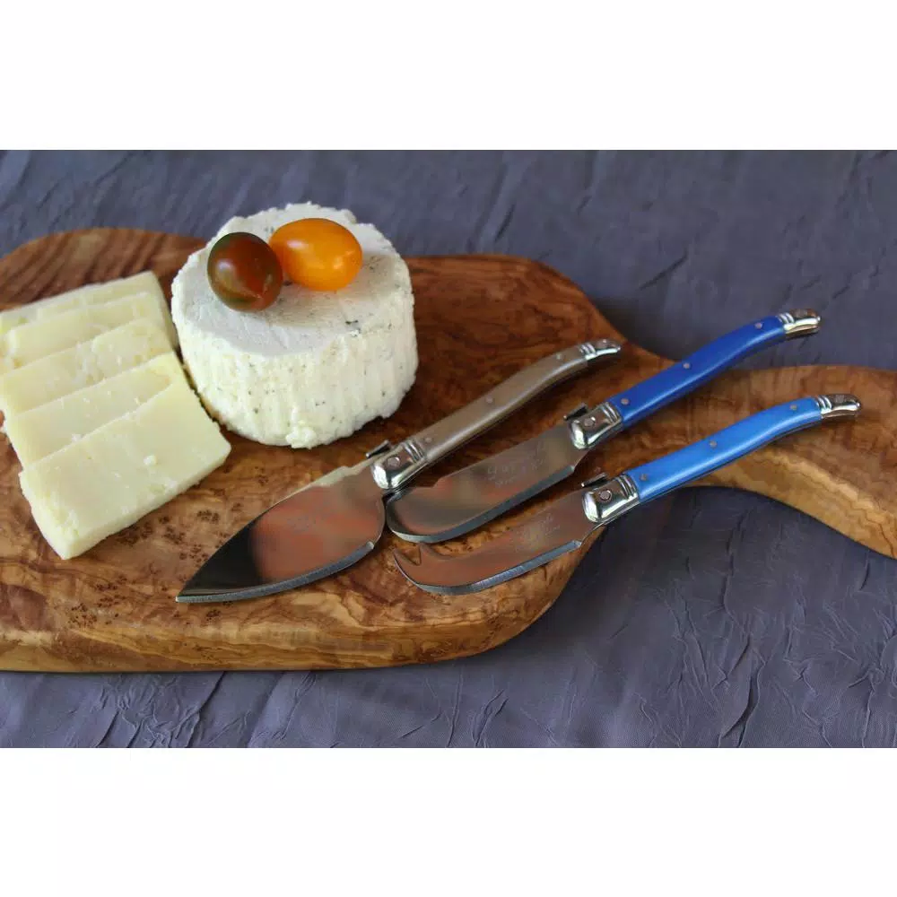 Unbranded 14 in. Olive Wood Cheese Board Set with 3 Laguiole Cheese Knives
