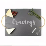 Cathy's Concepts Cravings Natural Edge Slate Serving Board with Hemp Handles and Soapstone Chalk thumbnail 3