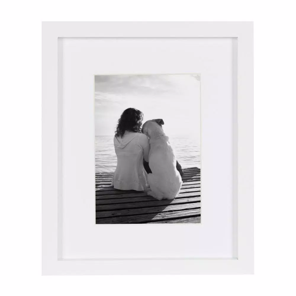 DesignOvation Gallery Wood Photo Frame Set, White Satin Finish, Matted to 5x7 in. (Set of 4)