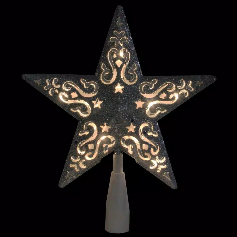 Northlight 8.5 in. Silver Glitter Star Christmas Tree Topper with Clear Lights