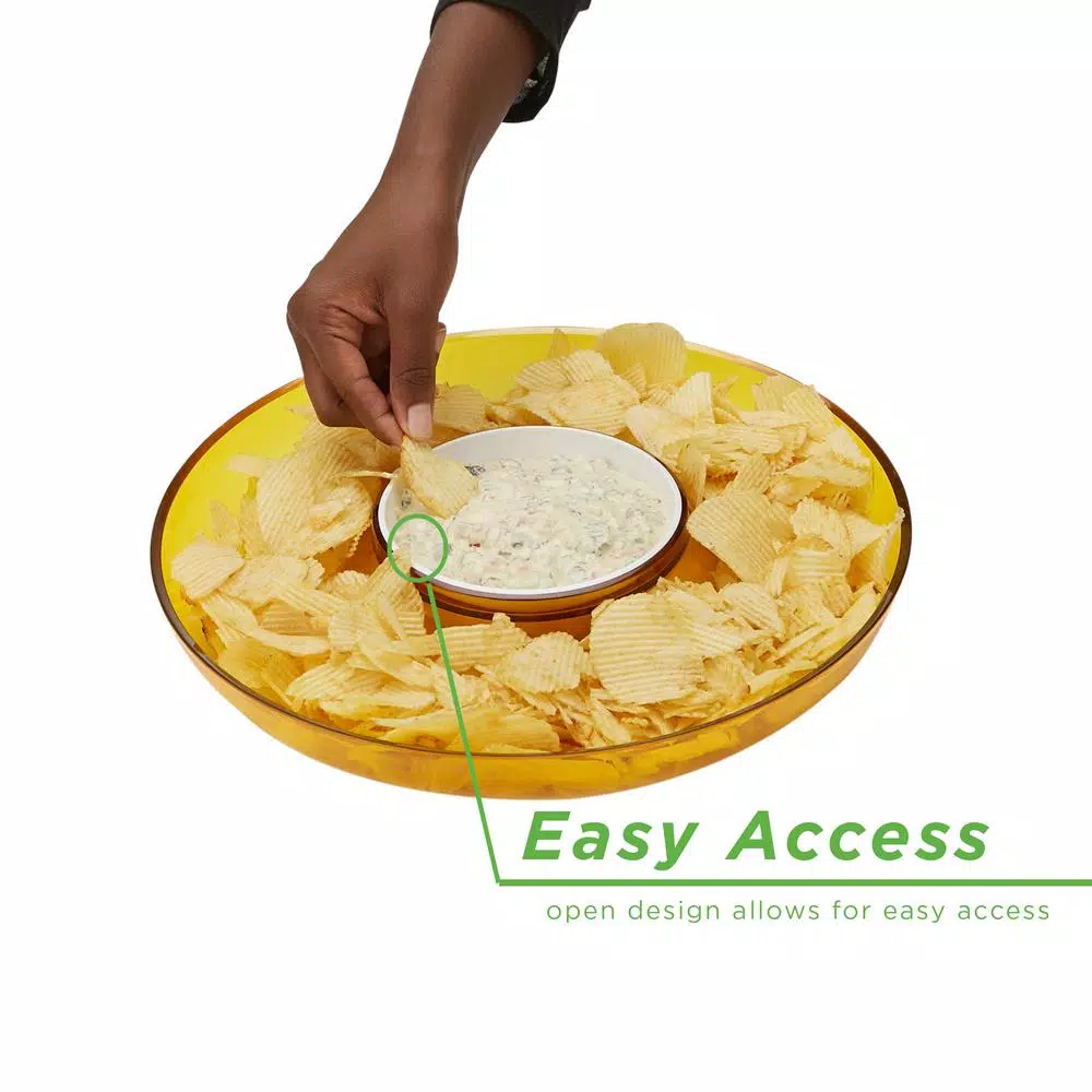 Mind Reader Yellow Acrylic Chip and Dip Bowl Set, 13-inch Round Snack Serving Tray