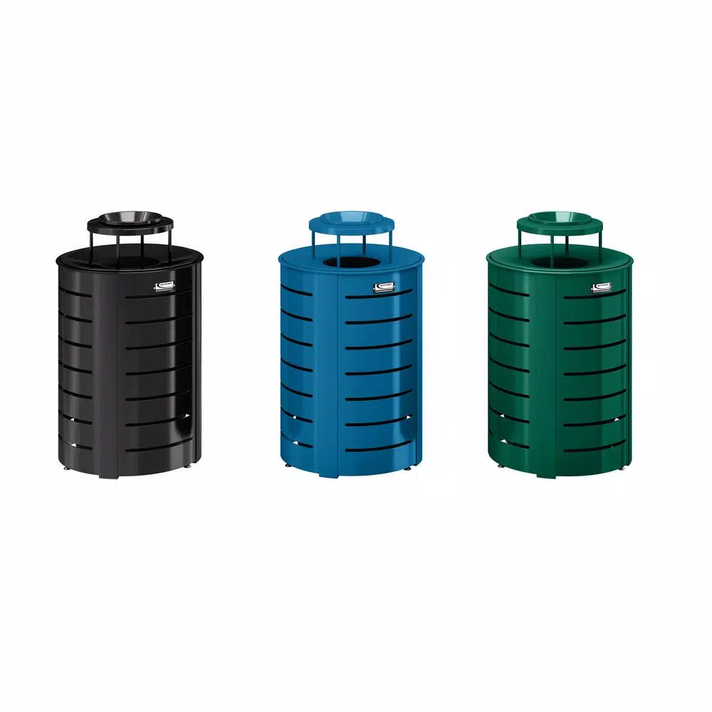 Suncast Commercial Suncast 35 Gal. Blue Metal Commercial Trash Can with Lid and Ash Receptacle