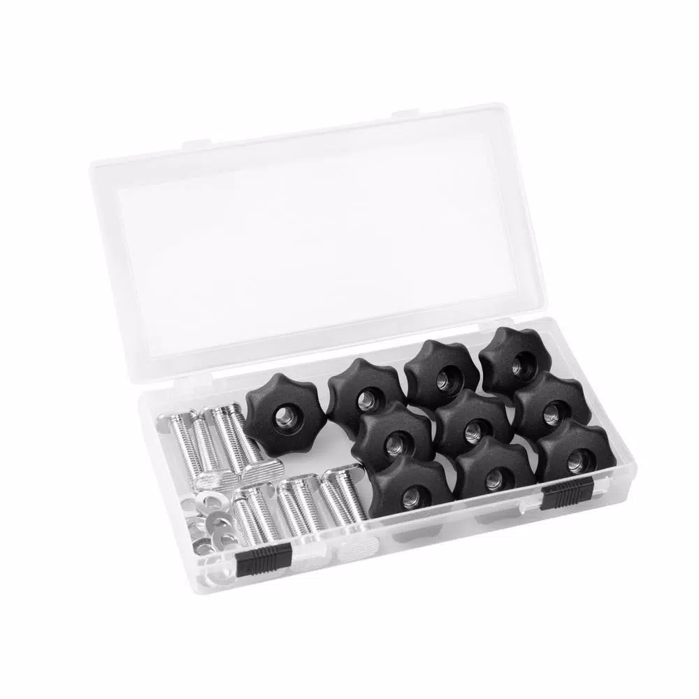 POWERTEC T-Track Knob Kit with 7-Star Knobs, Bolts, and Washers for Woodworking Jigs (10-Pack)