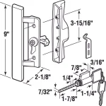 Prime-Line Gray Diecast Patio Door Handle with Wood Grip, Tee Lock with Key, 3-15/16 in. Mounting thumbnail 4
