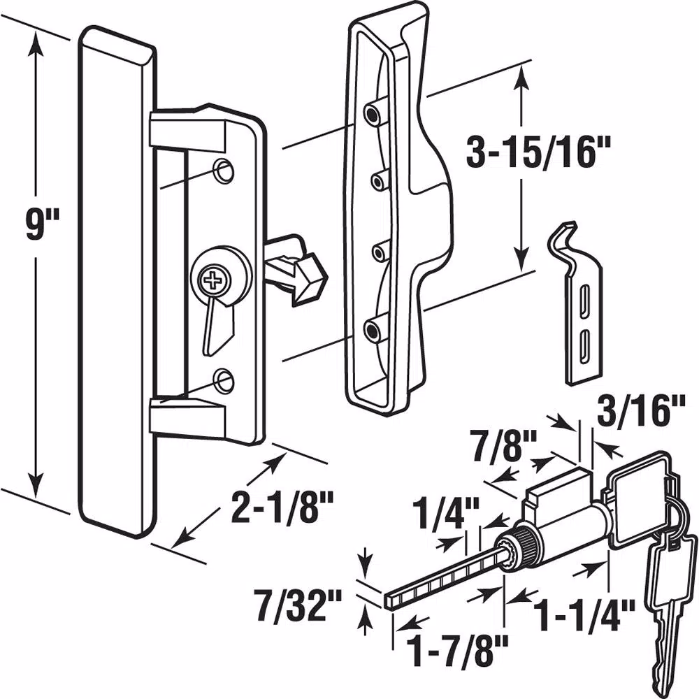 Prime-Line Gray Diecast Patio Door Handle with Wood Grip, Tee Lock with Key, 3-15/16 in. Mounting