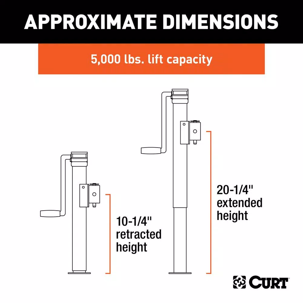 CURT Pipe-Mount Swivel Trailer Jack with Side Handle, 5,000 lbs. Capacity, 10 in. Travel