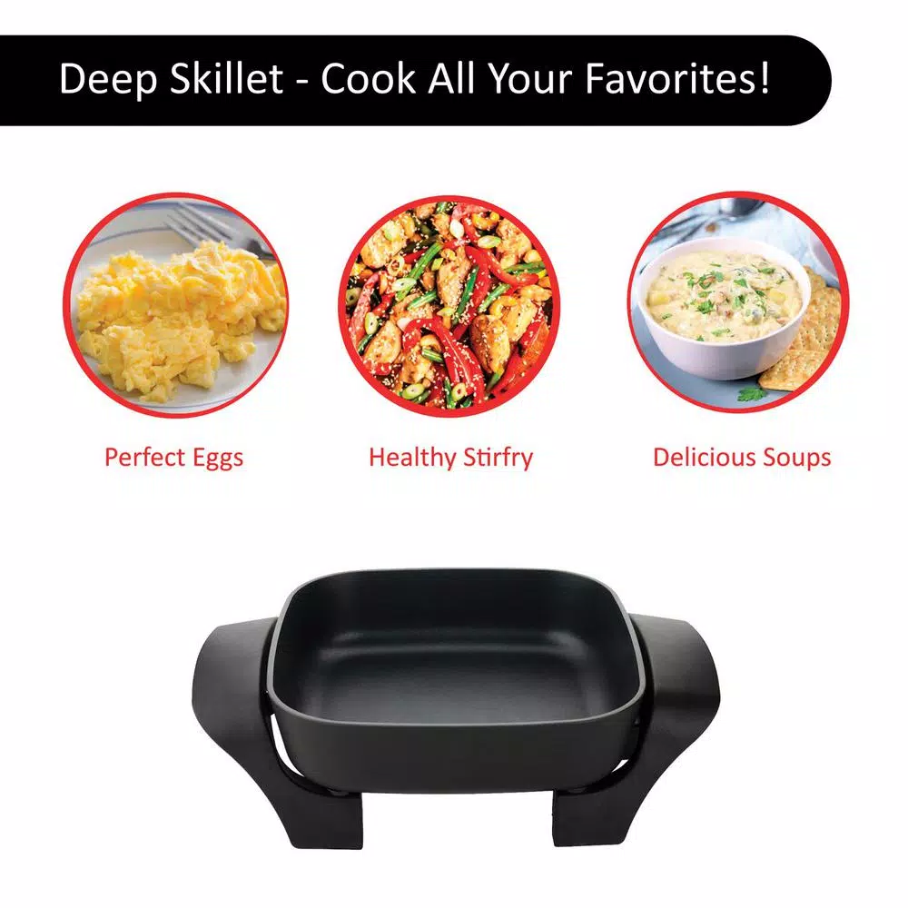 Brentwood Appliances 8 in. Nonstick Square Electric Skillet with Glass Lid, Black