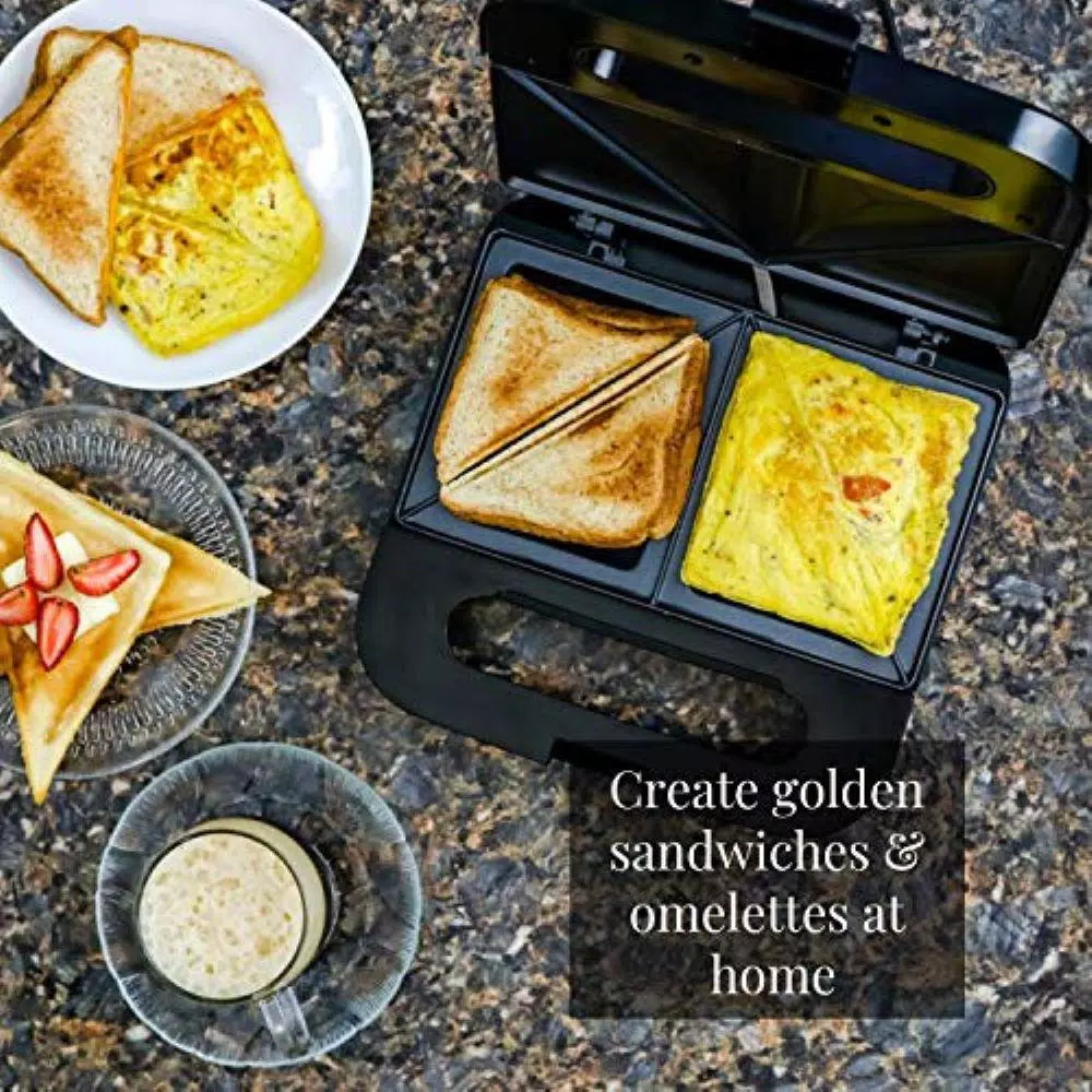 Ovente GPS401 2-Slice Electric Sandwich Maker, 750W Non-Stick Grill, Stainless Steel, Black