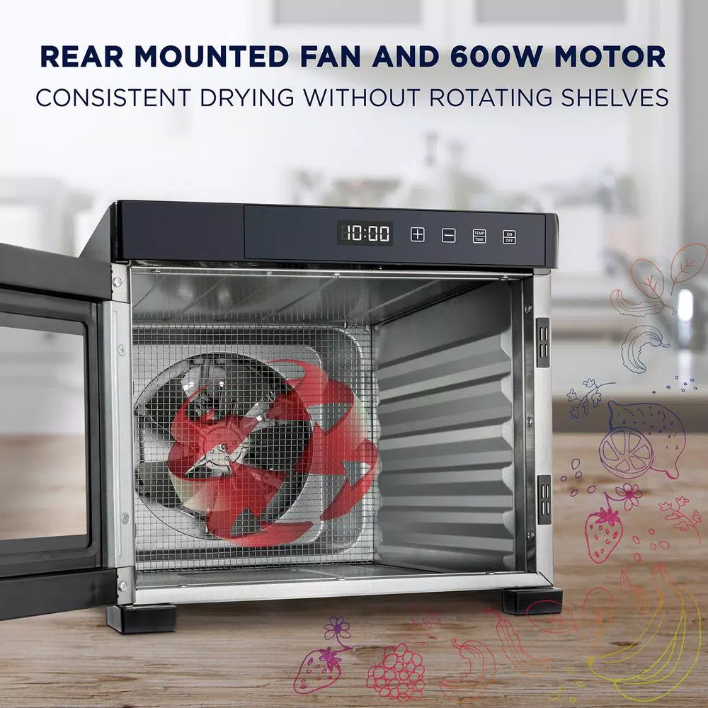 Ivation 6-Tray Stainless Steel Electric Food Dehydrator, 600W with Digital Timer and Temperature Control