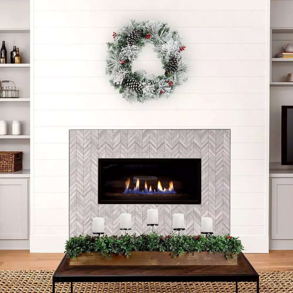 Fraser Hill Farm 10 in. Holiday Candle Holder Centerpiece with Faux Boxwood and Red Berries