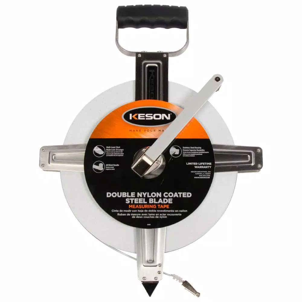 Keson 300 ft. Steel Open Reel Tape Measure, Stainless Steel Housing, Engineer's Long Tape