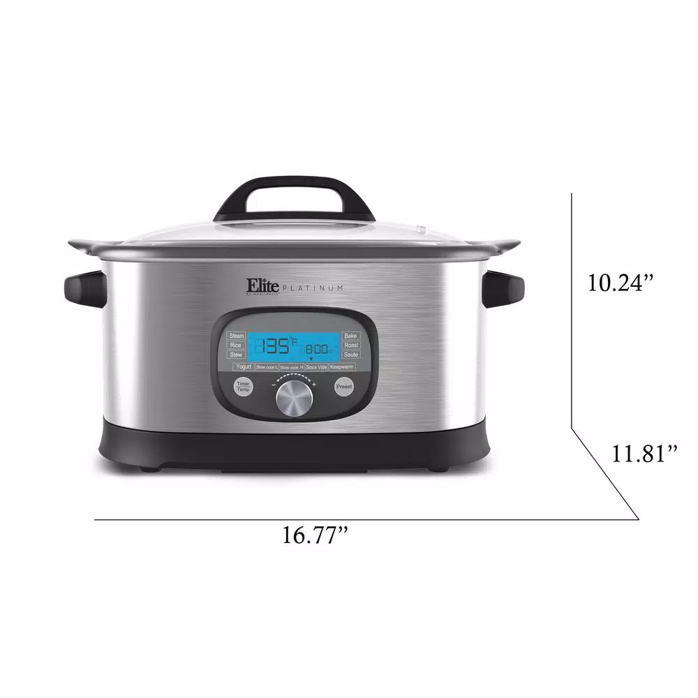 Elite 6.5 Qt. Stainless Steel Electric Multi-Cooker with Non-Stick Aluminum Pot and LCD Display