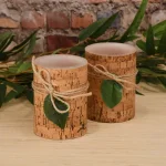 LUMABASE 4 in. Cork Wrapped Flameless LED Pillar Candles with Leaf and Jute Bow (Set of 2) thumbnail 2