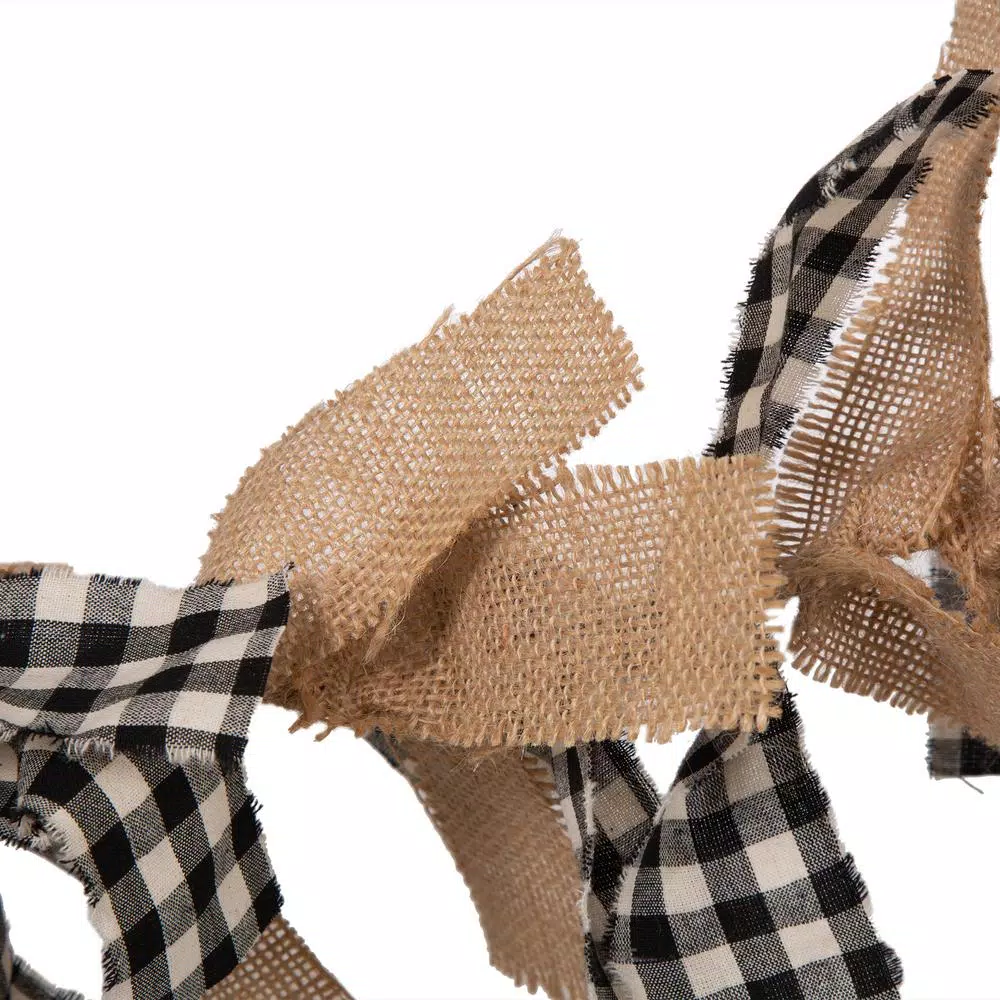 Glitzhome 6 ft. Black and White Plaid Fabric and Linen Christmas Garland